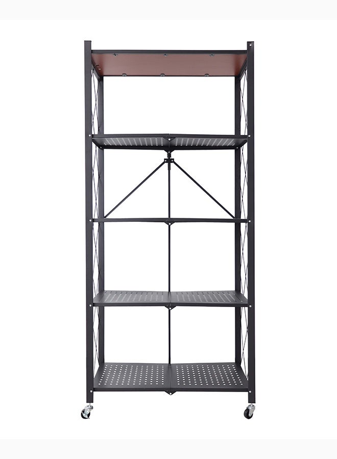 Noon East Kitchen Storage Rack and Heavy Duty Metal Shelving Unit on Rolling Cart for Kitchen, Garage, Basement, 5-Tier Thick Foldable Storage Shelves with Wheels, Large Capacity, Black- 71x34.5x151.2cm - Image 4